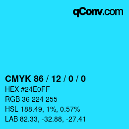 颜色代码: CMYK 86 / 12 / 0 / 0 | qconv.com