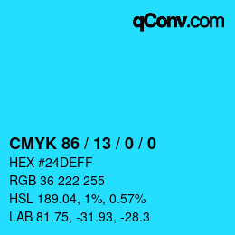 Farbcode: CMYK 86 / 13 / 0 / 0 | qconv.com
