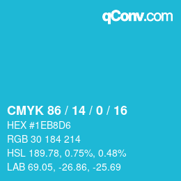 Farbcode: CMYK 86 / 14 / 0 / 16 | qconv.com