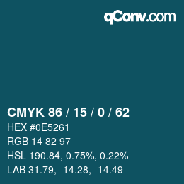 Color code: CMYK 86 / 15 / 0 / 62 | qconv.com