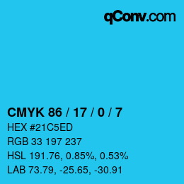 颜色代码: CMYK 86 / 17 / 0 / 7 | qconv.com