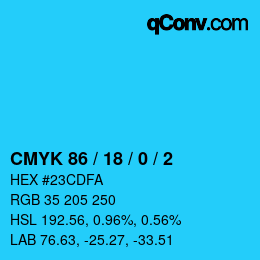Color code: CMYK 86 / 18 / 0 / 2 | qconv.com