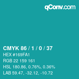 カラーコード: CMYK 86 / 1 / 0 / 37 | qconv.com