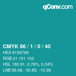 カラーコード: CMYK 86 / 1 / 0 / 40 | qconv.com
