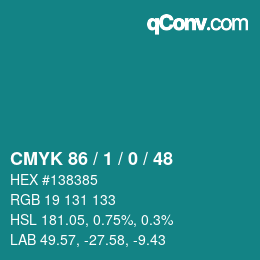 Color code: CMYK 86 / 1 / 0 / 48 | qconv.com