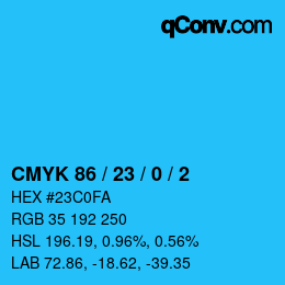 カラーコード: CMYK 86 / 23 / 0 / 2 | qconv.com