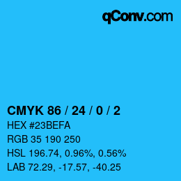 カラーコード: CMYK 86 / 24 / 0 / 2 | qconv.com