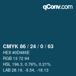 Farbcode: CMYK 86 / 24 / 0 / 63 | qconv.com