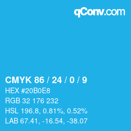カラーコード: CMYK 86 / 24 / 0 / 9 | qconv.com