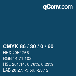 Code couleur: CMYK 86 / 30 / 0 / 60 | qconv.com