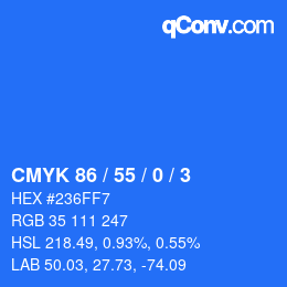 カラーコード: CMYK 86 / 55 / 0 / 3 | qconv.com