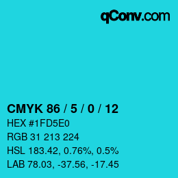 カラーコード: CMYK 86 / 5 / 0 / 12 | qconv.com