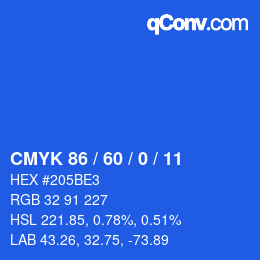 カラーコード: CMYK 86 / 60 / 0 / 11 | qconv.com