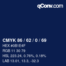 Color code: CMYK 86 / 62 / 0 / 69 | qconv.com