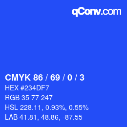 Color code: CMYK 86 / 69 / 0 / 3 | qconv.com