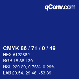 Color code: CMYK 86 / 71 / 0 / 49 | qconv.com