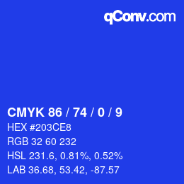 Farbcode: CMYK 86 / 74 / 0 / 9 | qconv.com