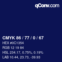Color code: CMYK 86 / 77 / 0 / 67 | qconv.com