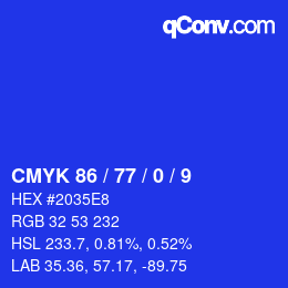 カラーコード: CMYK 86 / 77 / 0 / 9 | qconv.com