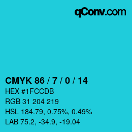 カラーコード: CMYK 86 / 7 / 0 / 14 | qconv.com