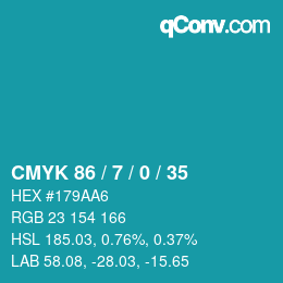 カラーコード: CMYK 86 / 7 / 0 / 35 | qconv.com