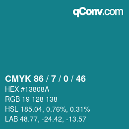 Color code: CMYK 86 / 7 / 0 / 46 | qconv.com