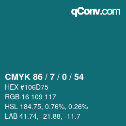 Code couleur: CMYK 86 / 7 / 0 / 54 | qconv.com