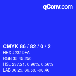 颜色代码: CMYK 86 / 82 / 0 / 2 | qconv.com