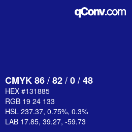 カラーコード: CMYK 86 / 82 / 0 / 48 | qconv.com