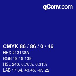 カラーコード: CMYK 86 / 86 / 0 / 46 | qconv.com