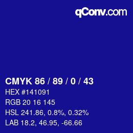 Color code: CMYK 86 / 89 / 0 / 43 | qconv.com