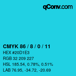 カラーコード: CMYK 86 / 8 / 0 / 11 | qconv.com