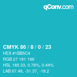 颜色代码: CMYK 86 / 8 / 0 / 23 | qconv.com
