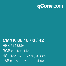 カラーコード: CMYK 86 / 8 / 0 / 42 | qconv.com