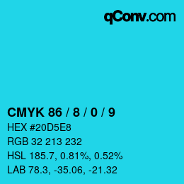 カラーコード: CMYK 86 / 8 / 0 / 9 | qconv.com