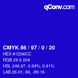 Color code: CMYK 86 / 97 / 0 / 20 | qconv.com