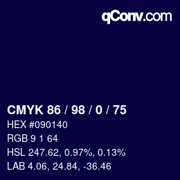 Color code: CMYK 86 / 98 / 0 / 75 | qconv.com
