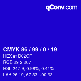 Farbcode: CMYK 86 / 99 / 0 / 19 | qconv.com