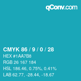 Color code: CMYK 86 / 9 / 0 / 28 | qconv.com