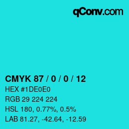 Color code: CMYK 87 / 0 / 0 / 12 | qconv.com