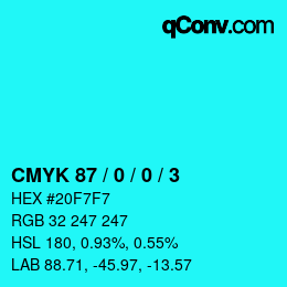 カラーコード: CMYK 87 / 0 / 0 / 3 | qconv.com