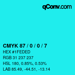 Color code: CMYK 87 / 0 / 0 / 7 | qconv.com