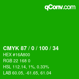 カラーコード: CMYK 87 / 0 / 100 / 34 | qconv.com