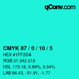 カラーコード: CMYK 87 / 0 / 10 / 5 | qconv.com