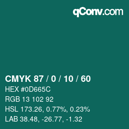 カラーコード: CMYK 87 / 0 / 10 / 60 | qconv.com