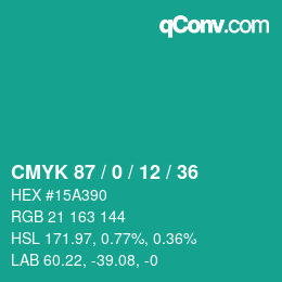Color code: CMYK 87 / 0 / 12 / 36 | qconv.com