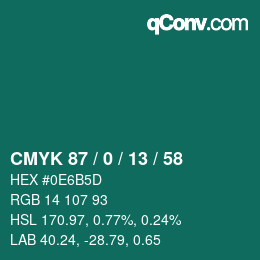Código de color: CMYK 87 / 0 / 13 / 58 | qconv.com