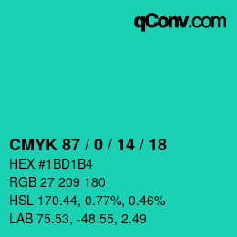 Color code: CMYK 87 / 0 / 14 / 18 | qconv.com