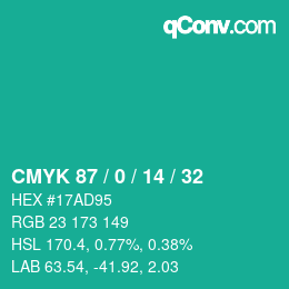 Farbcode: CMYK 87 / 0 / 14 / 32 | qconv.com