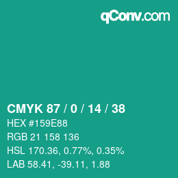 颜色代码: CMYK 87 / 0 / 14 / 38 | qconv.com